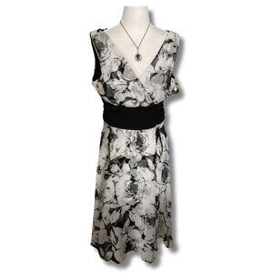 CONNECTED APPAREL Vintage black white floral chiffon sleeveless dress SMALL MED